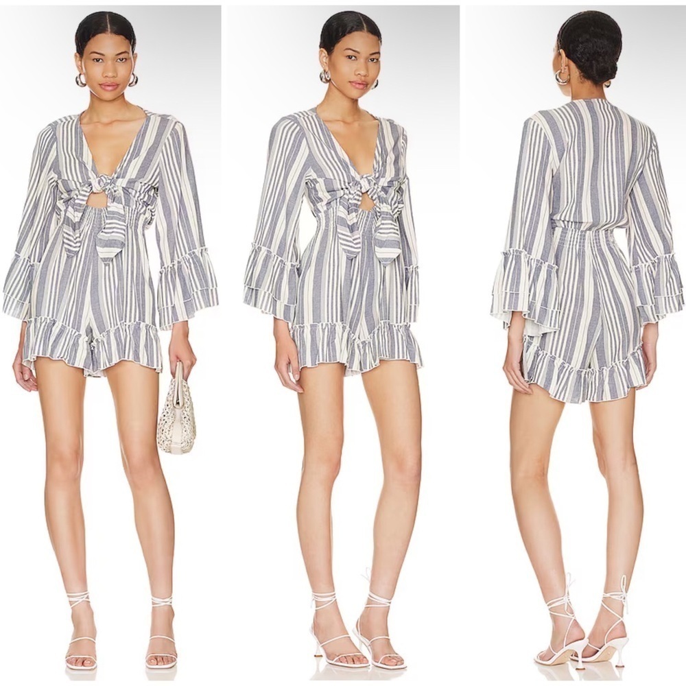 FLAW BCBGeneration Tie Front Romper in Blue Grey Size L